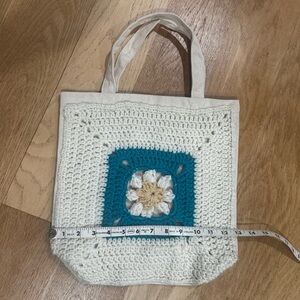 Handcrafted Cream and Blue Crochet Tote Bag